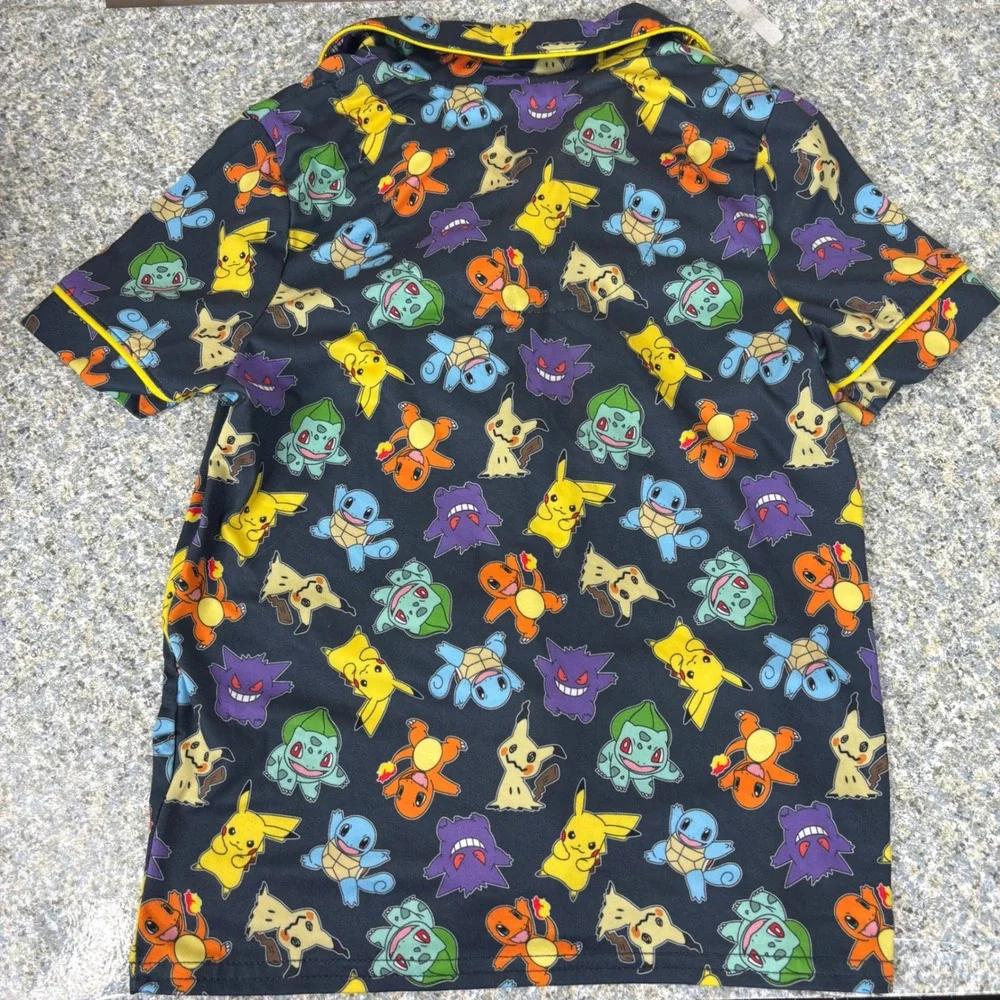 Pokemon Pajama Shirt Kids XS 4/5 Black Pikachu Gengar Sleep Top K294606